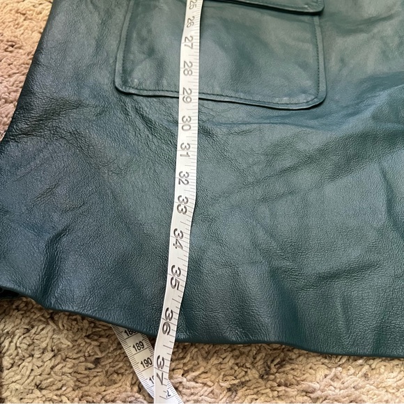 Vintage Via Accenti Dark Green Leather Jacket Button Front Coat Womens Sz 30W - Picture 11 of 11